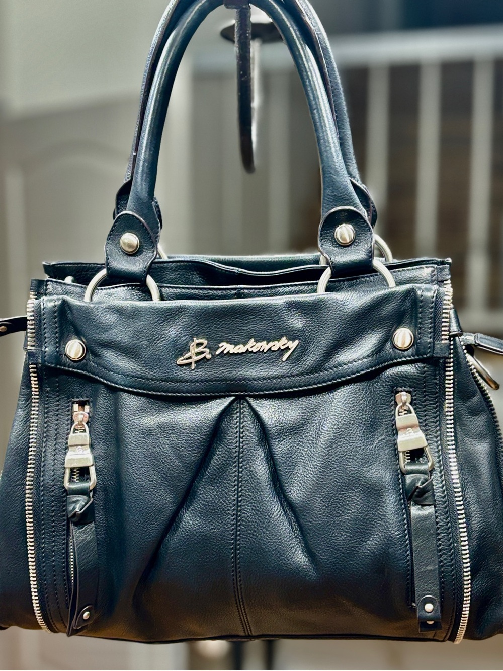 ✨ Y2K B. Makowsky Vintage Black Pebbled Leather Satchel Bag ✨